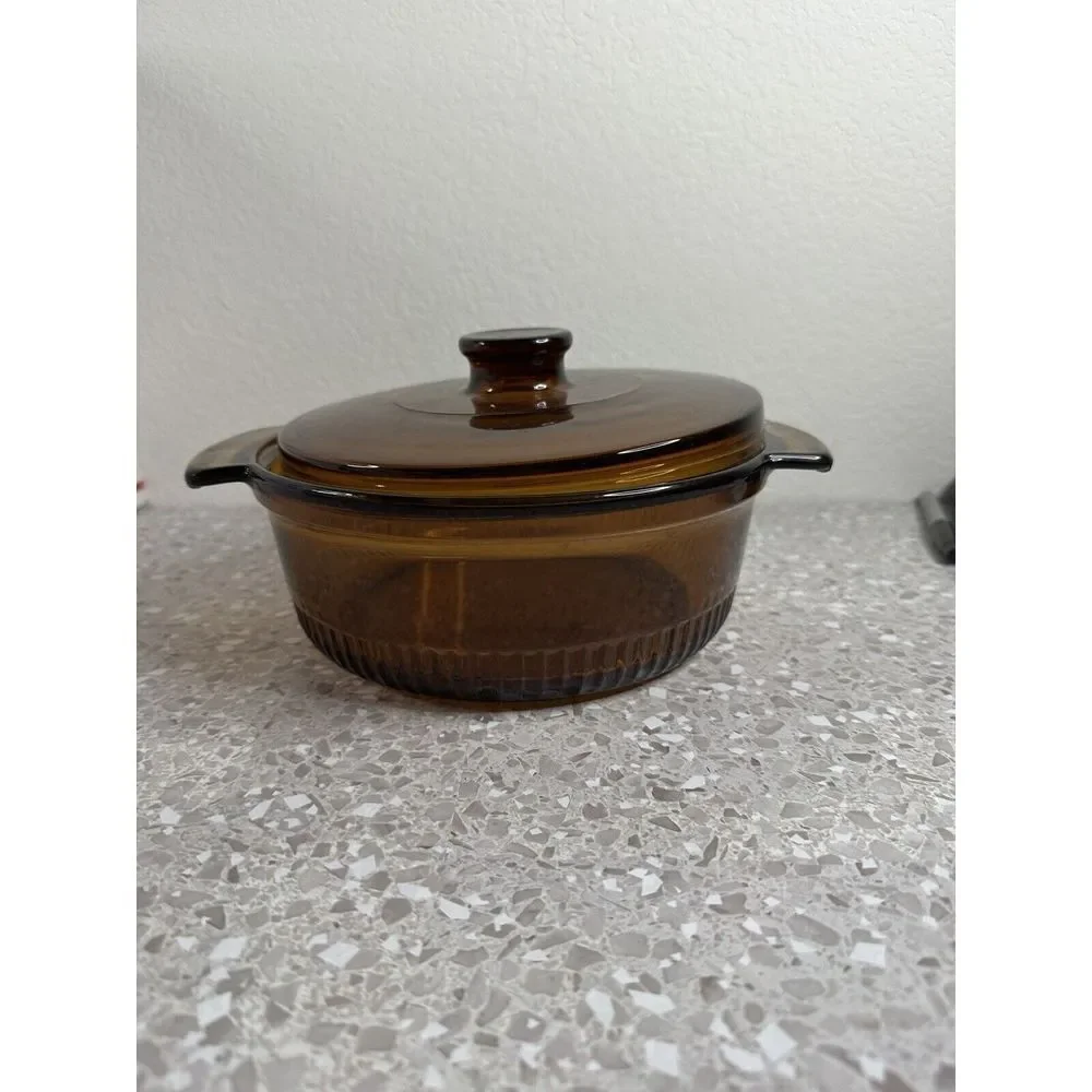 VTG Anchor Hocking 437 Fire King Amber 1.5 Qt Covered Baking Dish Casserole +Lid
